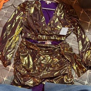 Rosevelvet Gold Metallic Two-Piece Skirt Set NWT Size Large